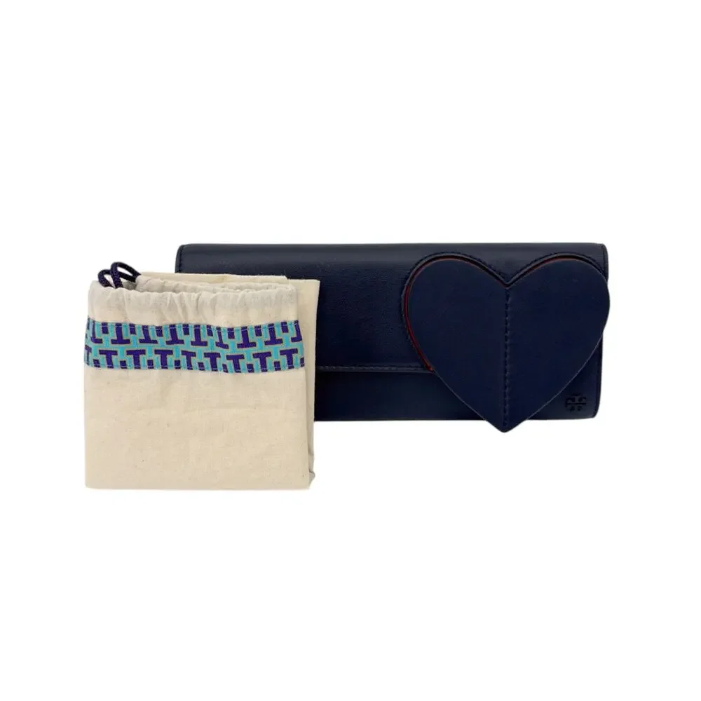 TORY BURCH Leather Heart Clutch in Tory Navy - Picture 2 of 12